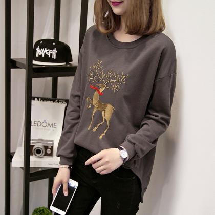 Cotton sika deer embroidery sweater..