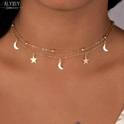 Star and Moon Double Layered Dainty..