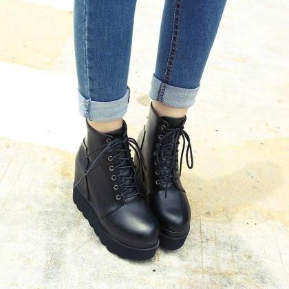 Black Wedge Heels Boots