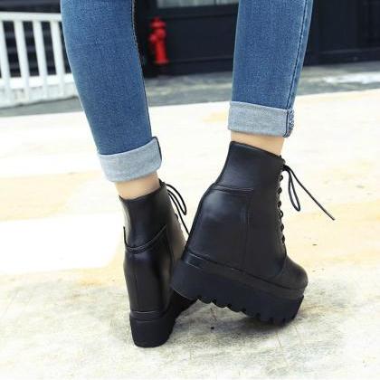 Black Wedge Heels Boots