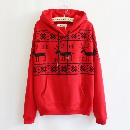 Red Deer Hooded Sweatershirt