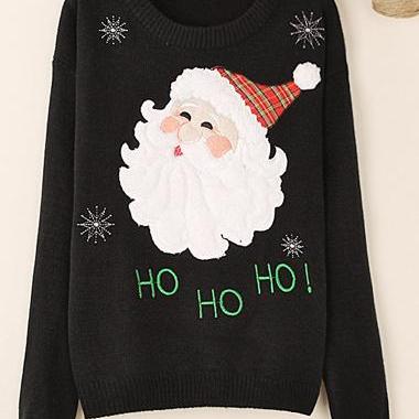 Cute Santa Claus Pattern Black Pull..