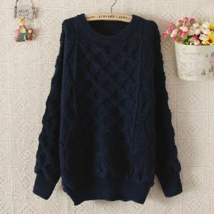 Cable Knit Crew Neck Long Cuffed Sl..