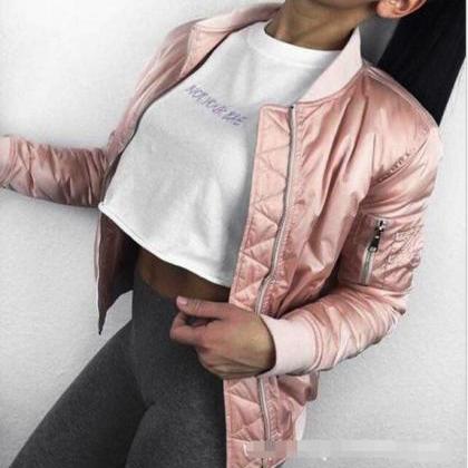  Pink Satin fleece jacket casual co..
