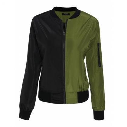 Dual Tone Bomber Jacket With Zipper Detailing -..