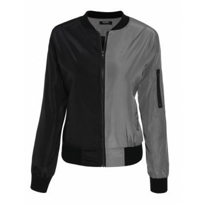 Dual Tone Bomber Jacket With Zipper Detailing -..