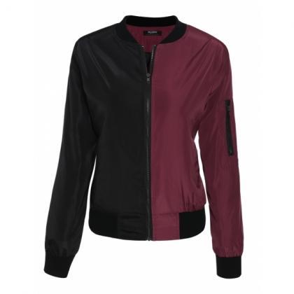 Dual Tone Bomber Jacket With Zipper Detailing -..