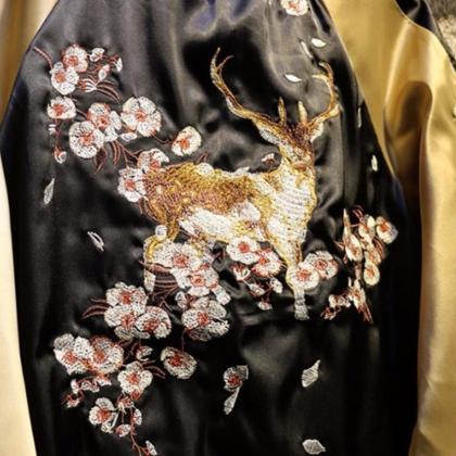  Satin Embroidered Bomber Jacket Wo..