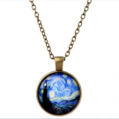 Retro Van Gogh print light necklace