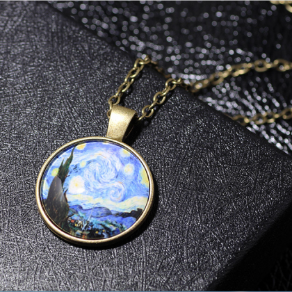 Retro Van Gogh print light necklace