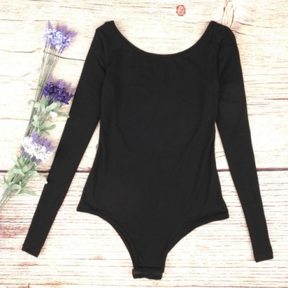 Cotton long-sleeved black backless ..