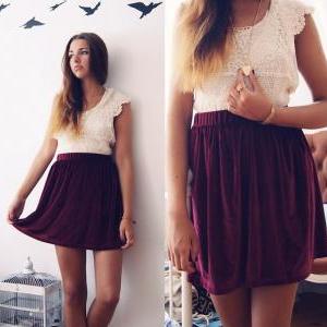 Wine Red Velvet Skirt