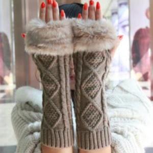 Fur Knitted Cable Warm Wristers