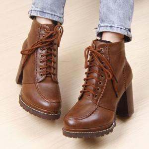 Distressed Leather Motorcycle Lace Up Boots. Three..