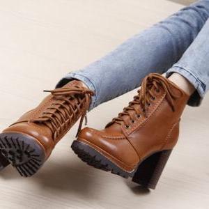 Distressed Leather Motorcycle Lace Up Boots. Three..