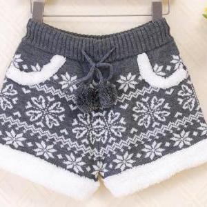 Retro Wool Snowflake Shorts. Two Colors Available