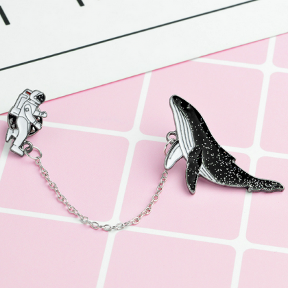 Astronaut space whale brooch pins