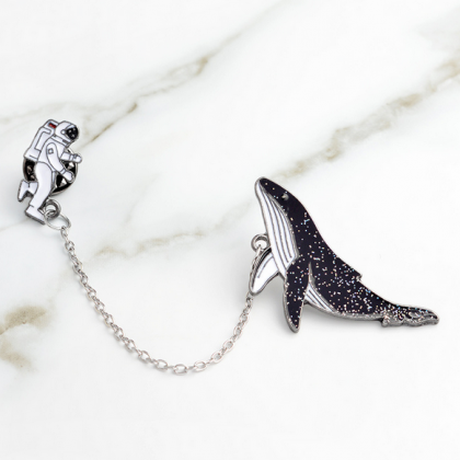 Astronaut space whale brooch pins