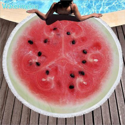 watermelon Tassel Round Beach Towel..