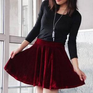 Retro High Waisted Velvet Skirt