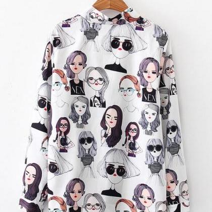 Korea Style Sexy Girl Print Blouse Shirt