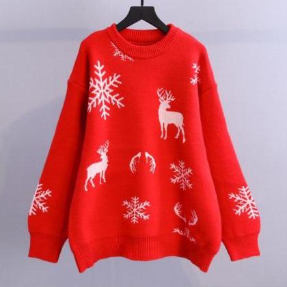 Women's loose pullover Christmas kn..
