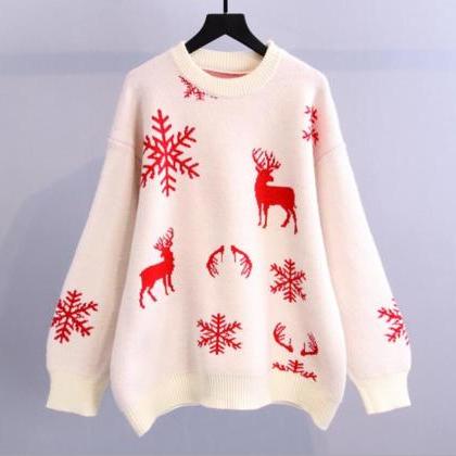 Women's loose pullover Christmas kn..