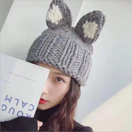 Cute Rabbit ear knitted cap hat 