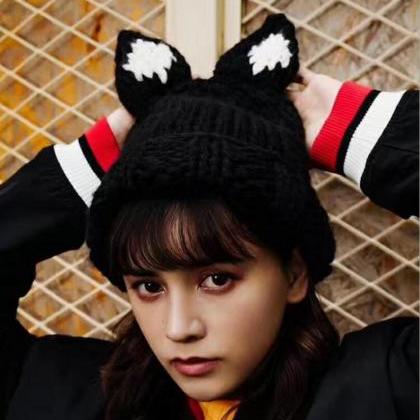 Cute Rabbit ear knitted cap hat 