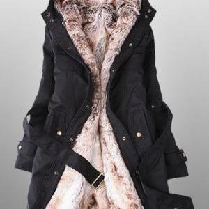Black Parka With Faux Fur Inner
