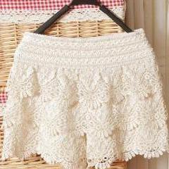 White Hollow Lace Shorts