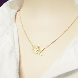 Gold Japanese Paper Crane Origami Necklace,..