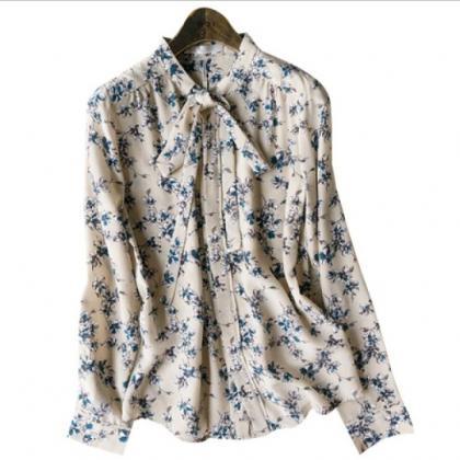 New bow floral chiffon shirt