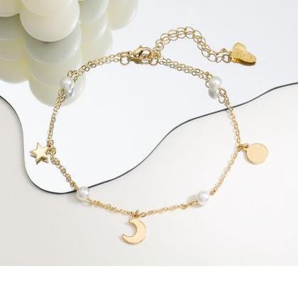 Gold simple pearl women's anklet