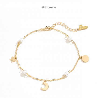 Gold simple pearl women's anklet