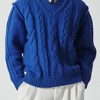 Men's V-neck linen pattern sweater