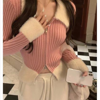 Faux Fur Knitted Sweater Women Desi..