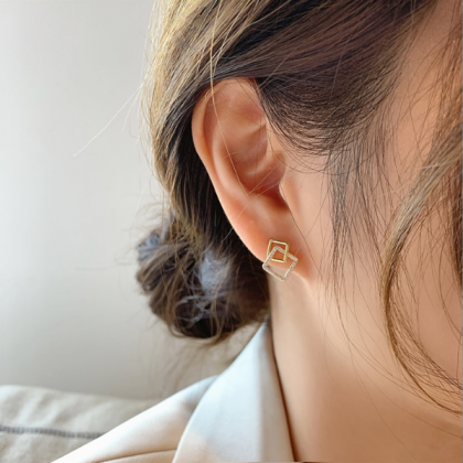 S925 silver pin geometric stud earrings