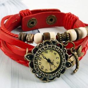 Dragonfly Pendant Women Bracelet Watch,wooden..