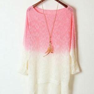 Fashion European Style Gradient Batwing High-low..