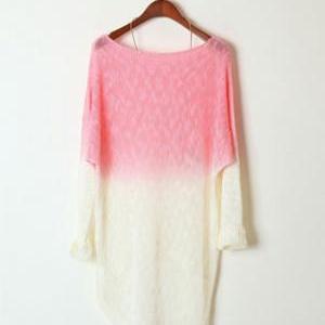 Fashion European Style Gradient Batwing High-low..
