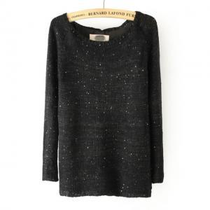 Black Knitted Sequinned Bateau Neck Sweater