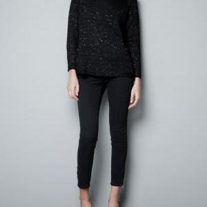 Black Knitted Sequinned Bateau Neck Sweater