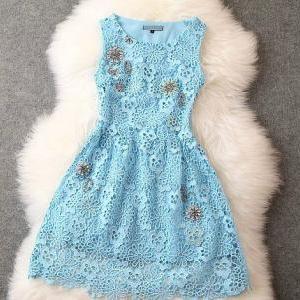 Gorgeous Light Blue Floral Lace Dre..