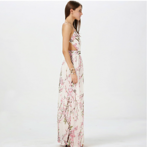 Apricot Florals V-neck Spaghetti St..