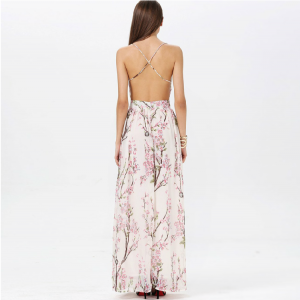 Apricot Florals V-neck Spaghetti St..