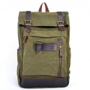 Army Green Canva Backpacks Canvas-leather..
