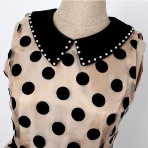New Beige Turn-Down Collar Dot Abov..