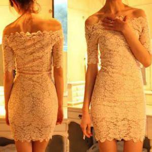 Slim Package Hip Collar Lace Dress