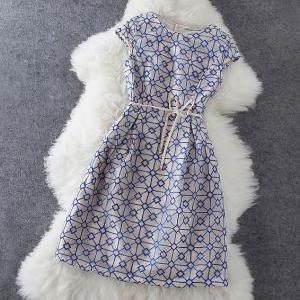 Plaid Embroidered Sleeveless Dress